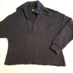Free People Dark Gray Collared Long Sleeve Sweater Size XS